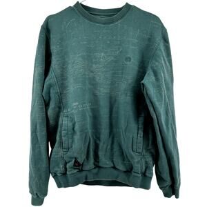 10 Deep Sweatshirt Crew Neck Pullover Pockets The World Map Green Medium